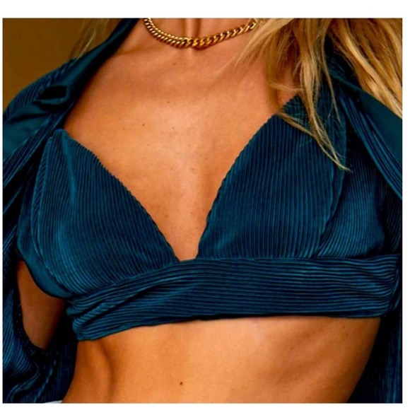 12th Tribe Emerald Green Pleated Bralette‎ Top Size Medium - Picture 1 of 6